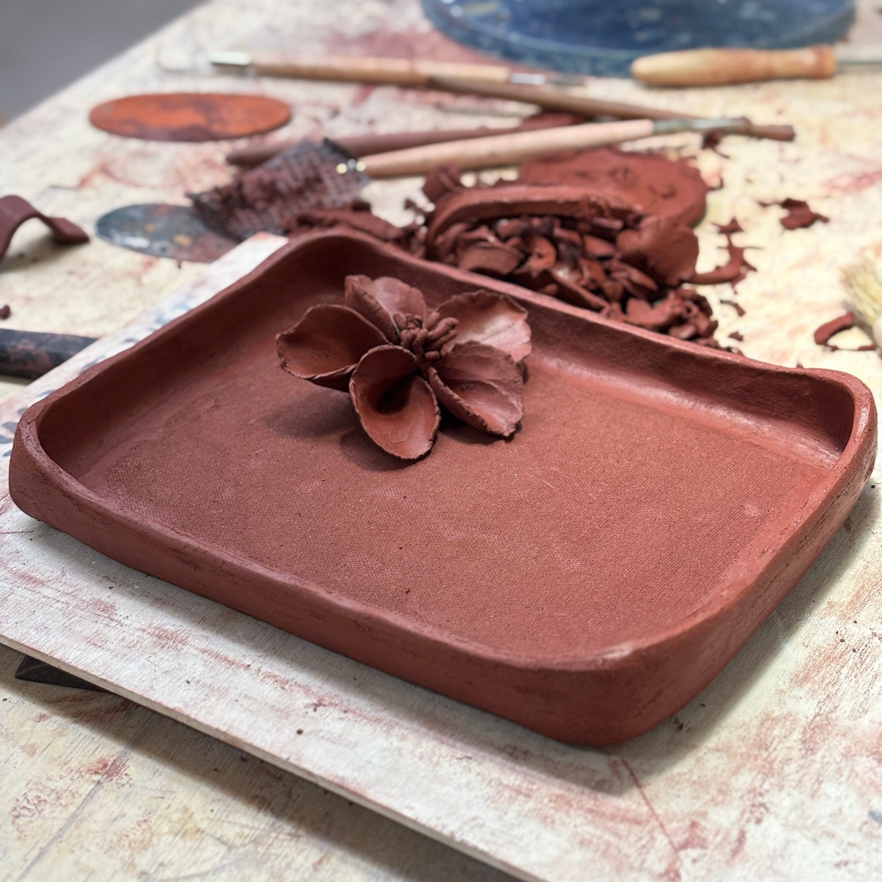 Hand Building Workshop - Create Your Tray with Sculpted Flowers - June 2025