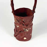 Handcrafted Red Stoneware Bamboo Vessel