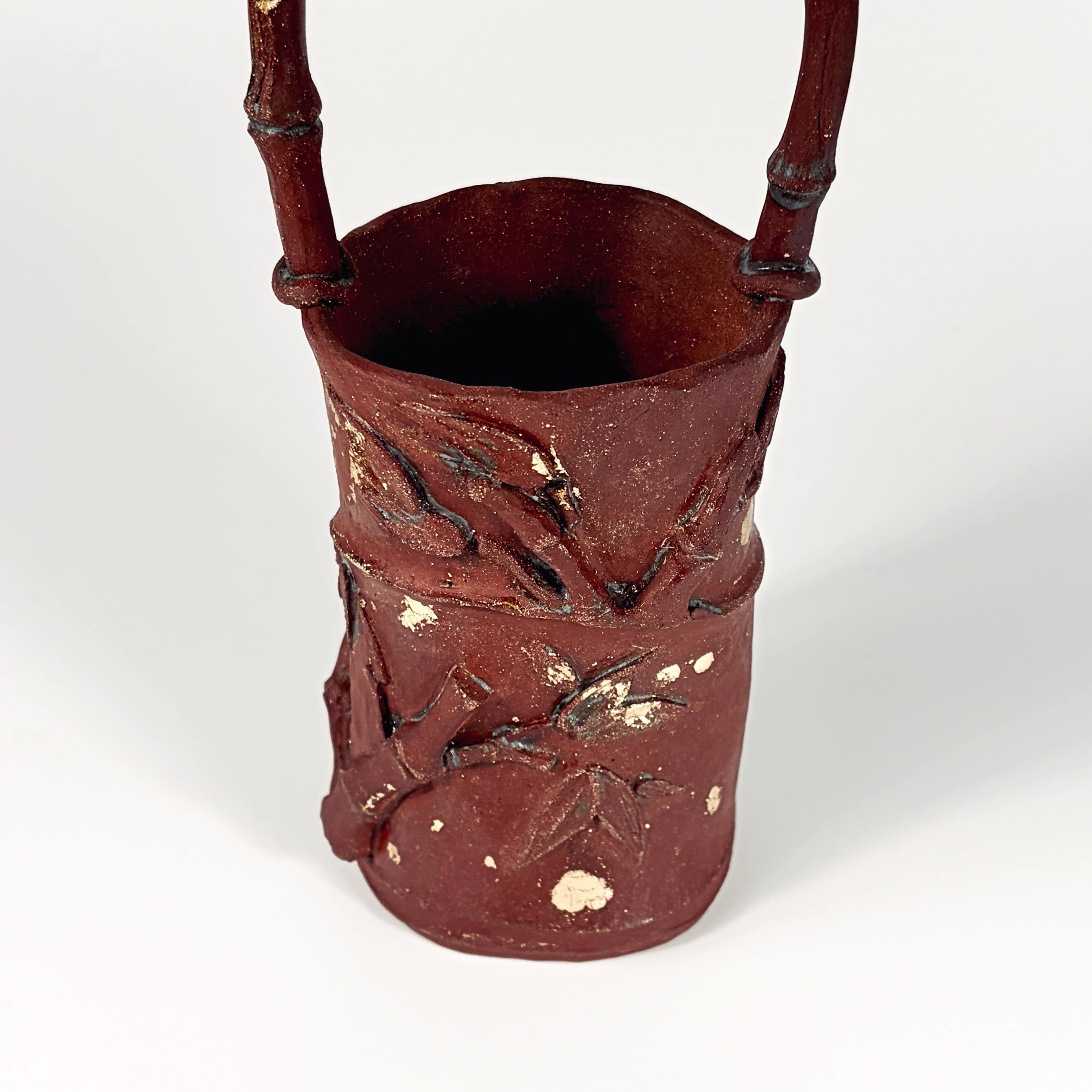 Handcrafted Red Stoneware Bamboo Vessel