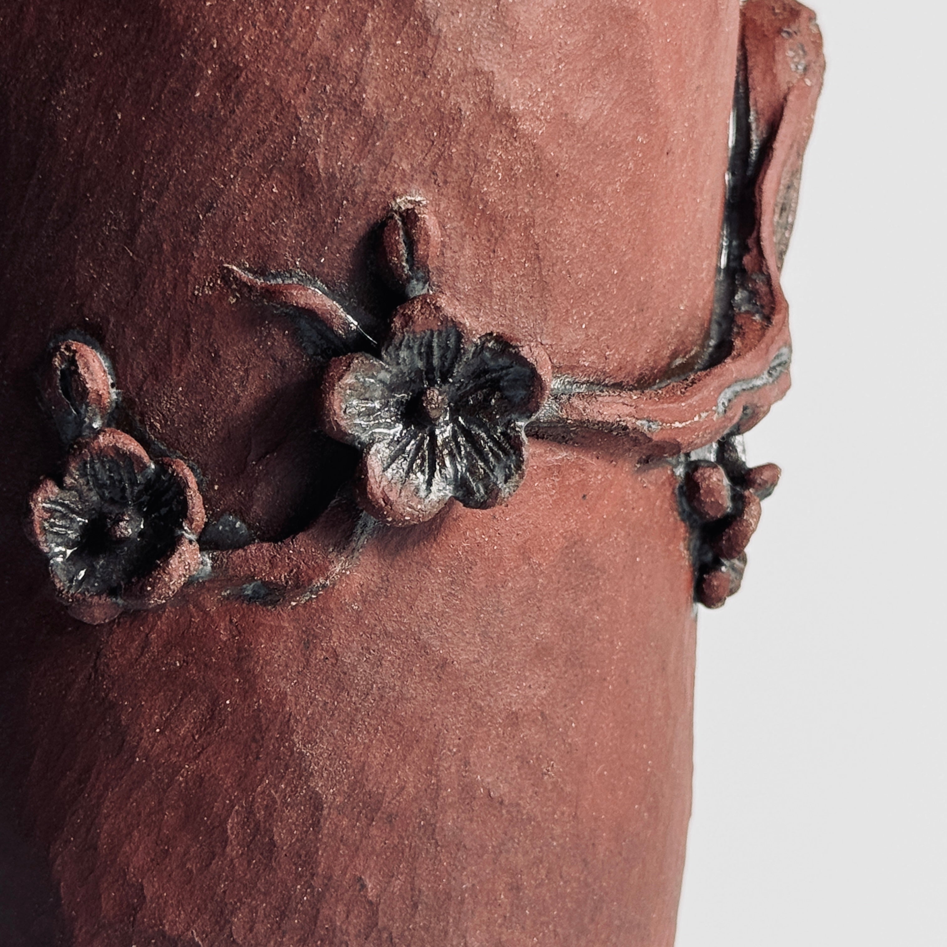 Handcrafted Red Stoneware Plum Blossom Vessel