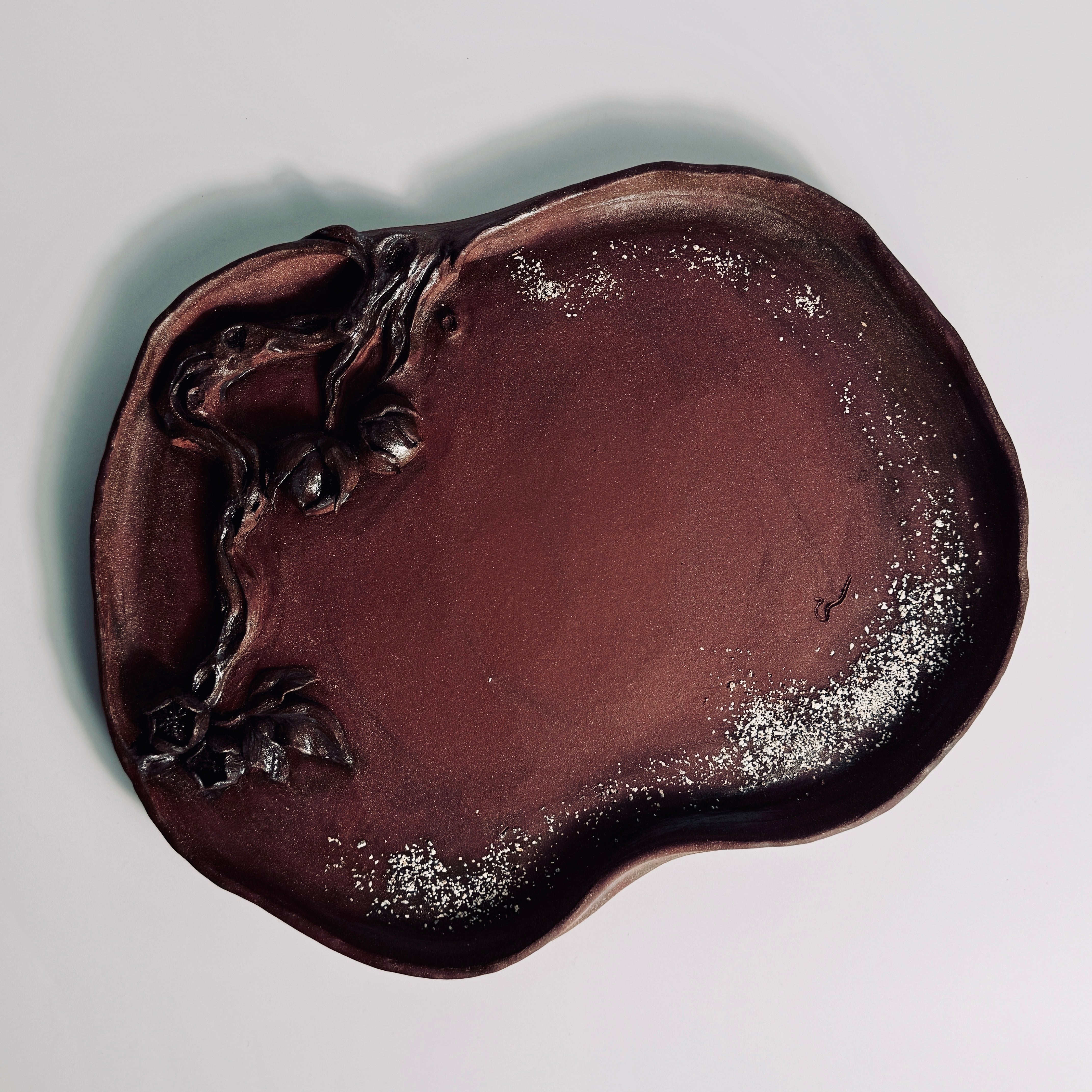 Handcrafted Red Stoneware Longevity Peach Tray