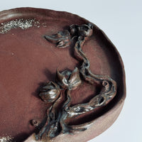 Handcrafted Red Stoneware Longevity Peach Tray