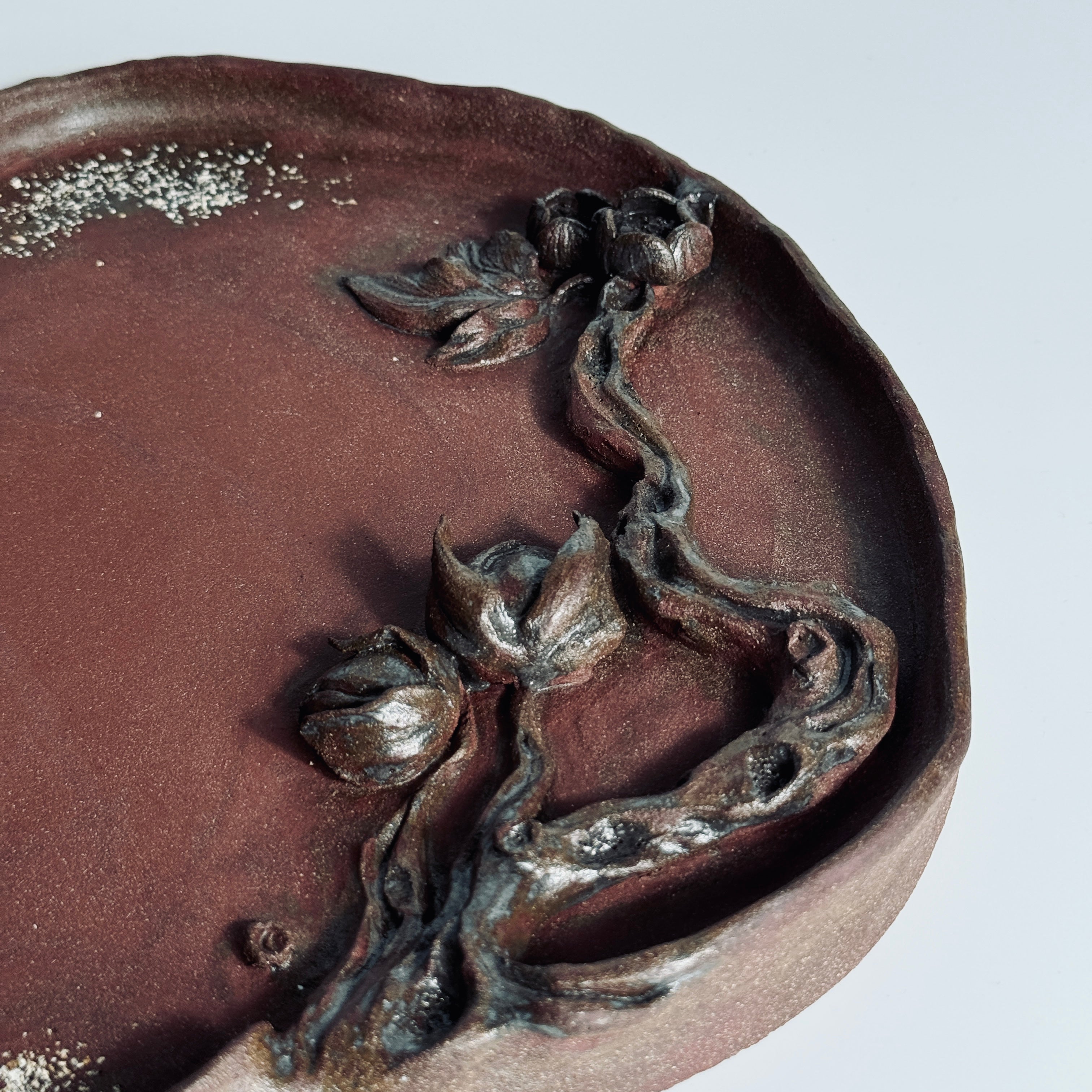 Handcrafted Red Stoneware Longevity Peach Tray