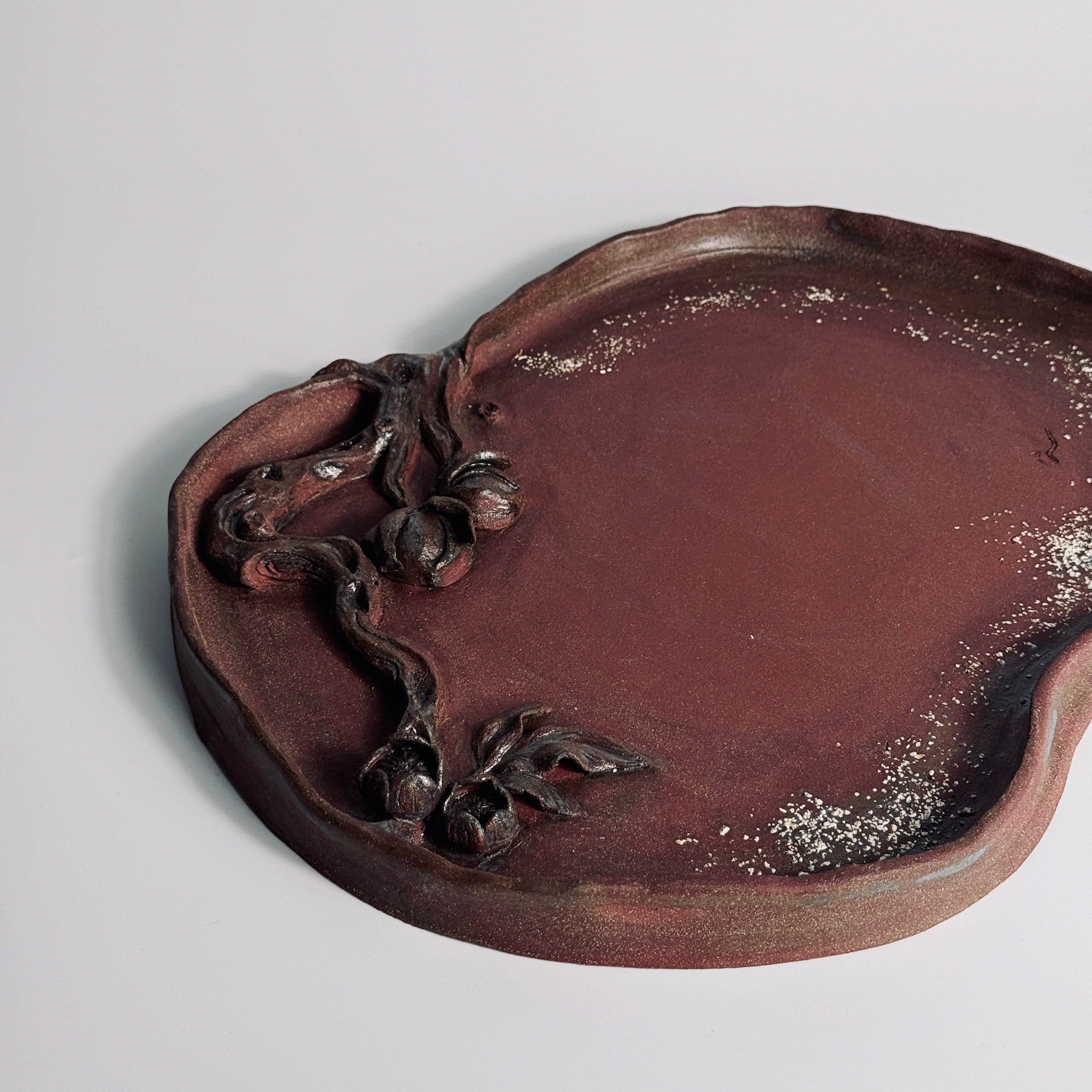 Handcrafted Red Stoneware Longevity Peach Tray