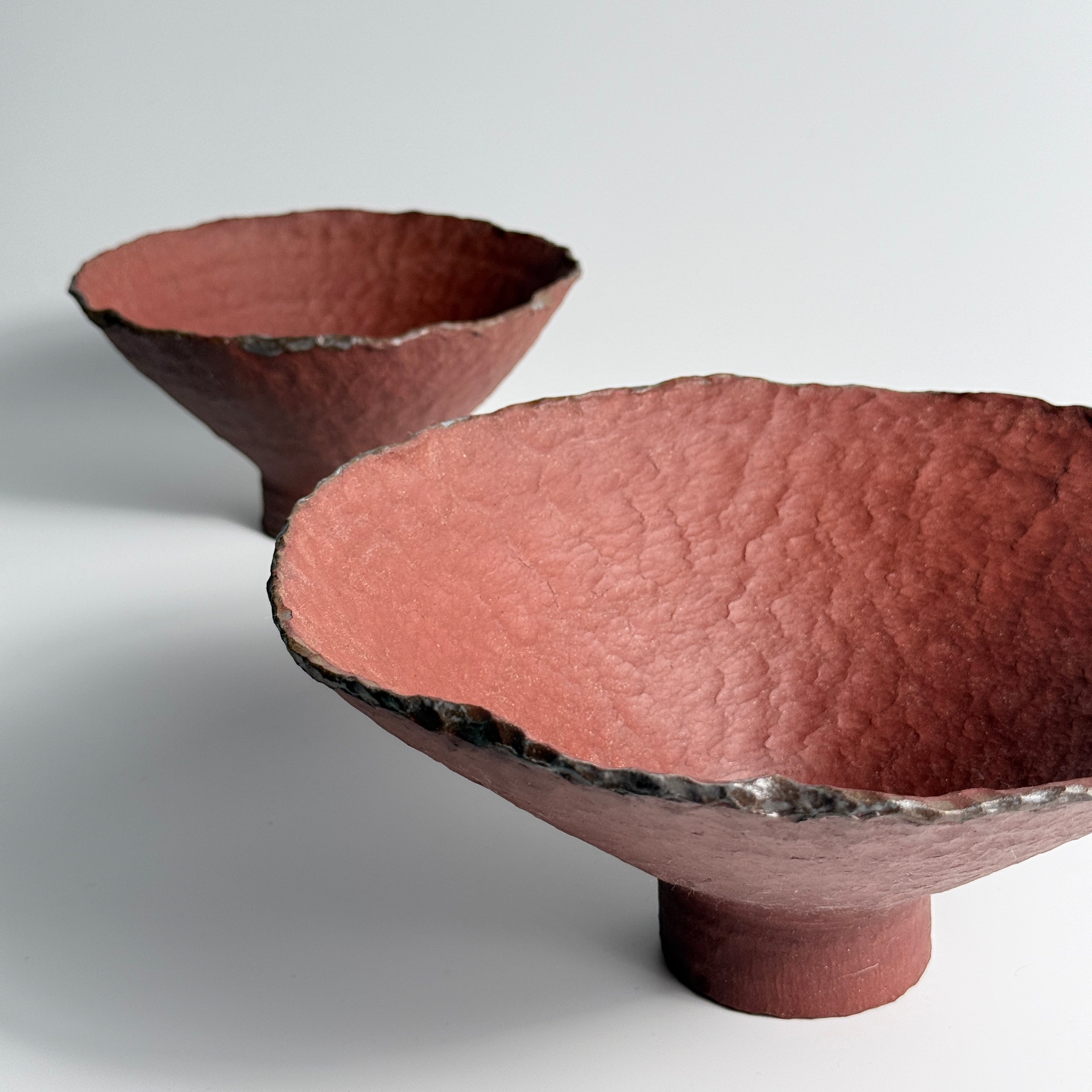 Handcrafted Red Stoneware High-Foot Tray Set (Set of Two)